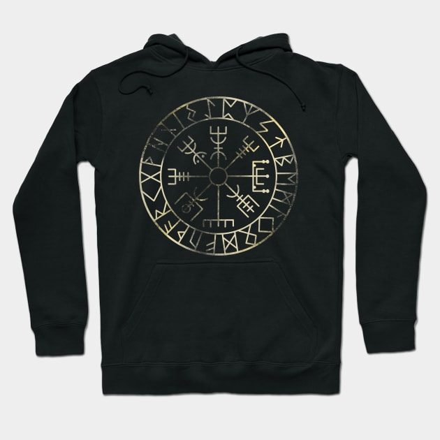 Vikings Vegvisir, Protection runes and compass in gold Hoodie by The Creative Palette